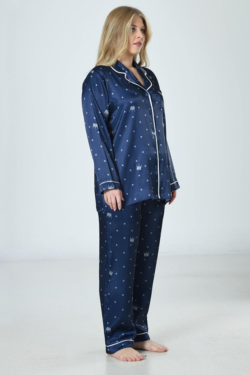 Woman Satin Big Size Dress Blues PJ Set