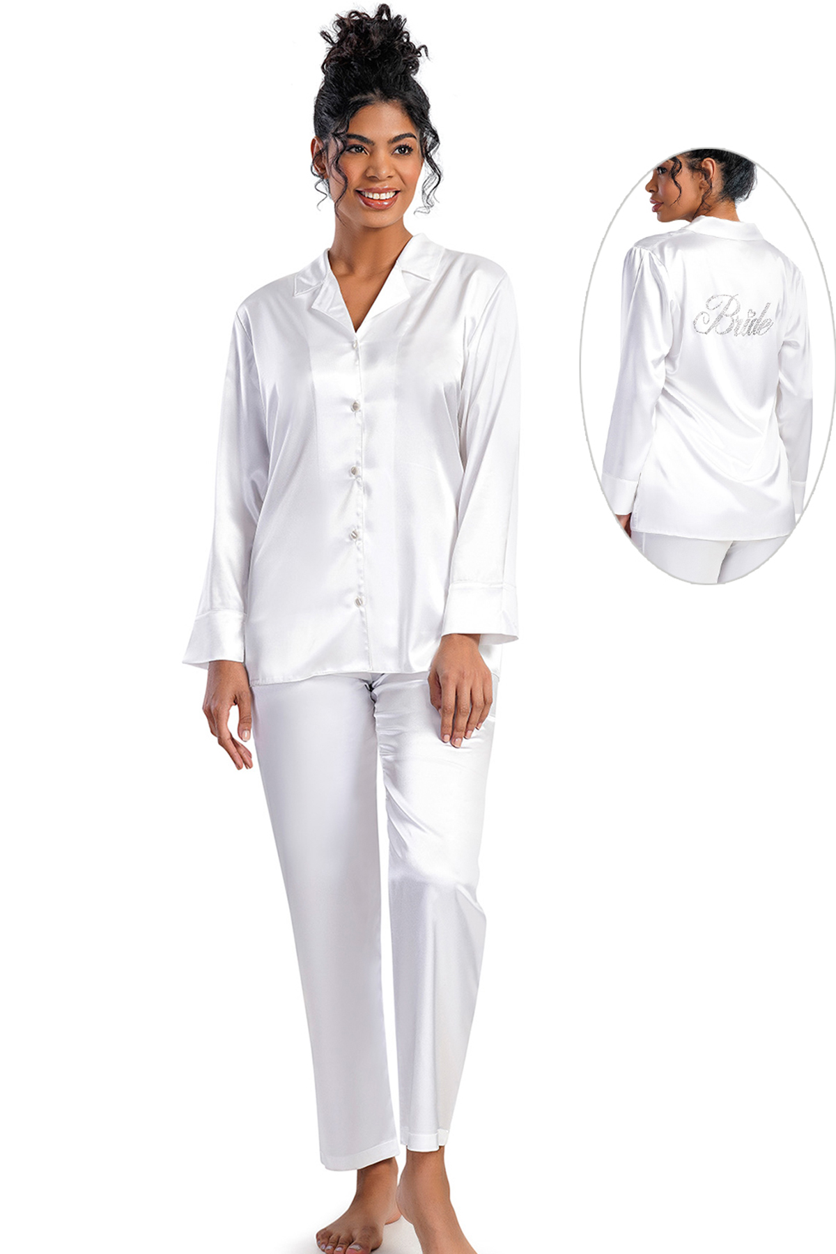 Woman Satin Bride Long Sleeve Pyjama Set