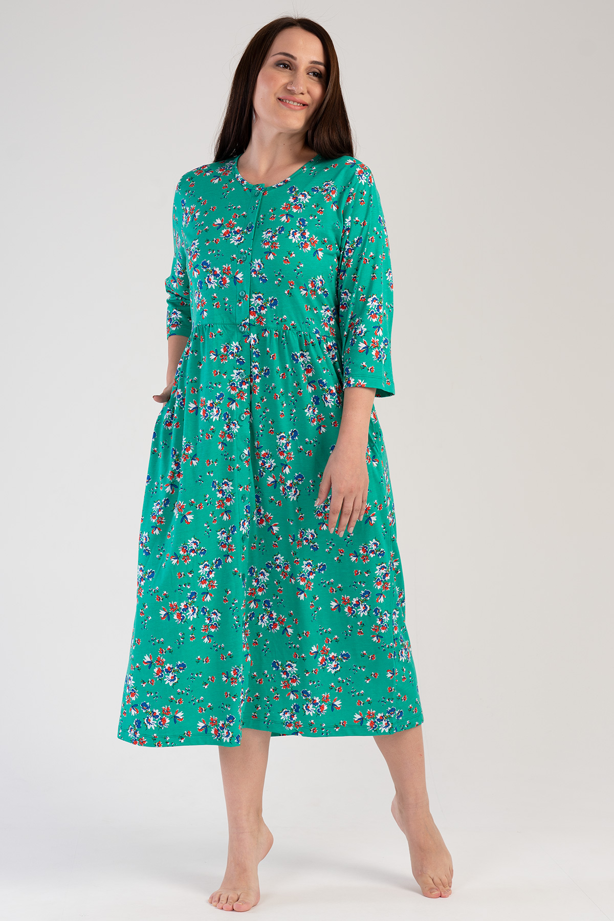 Woman Modal Big Size Green Pocket Detail Dress