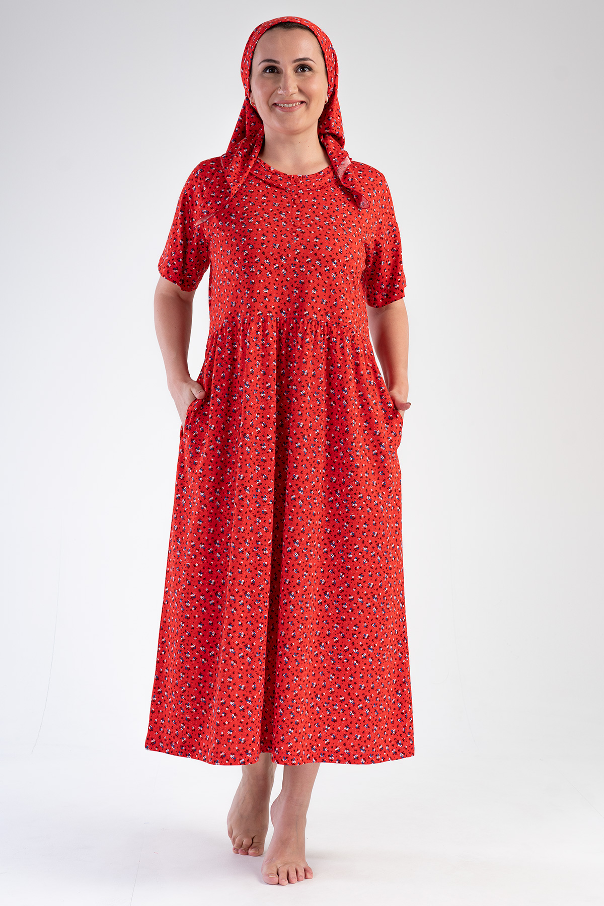 Woman Modal Big Size Red Short Sleeve Dress