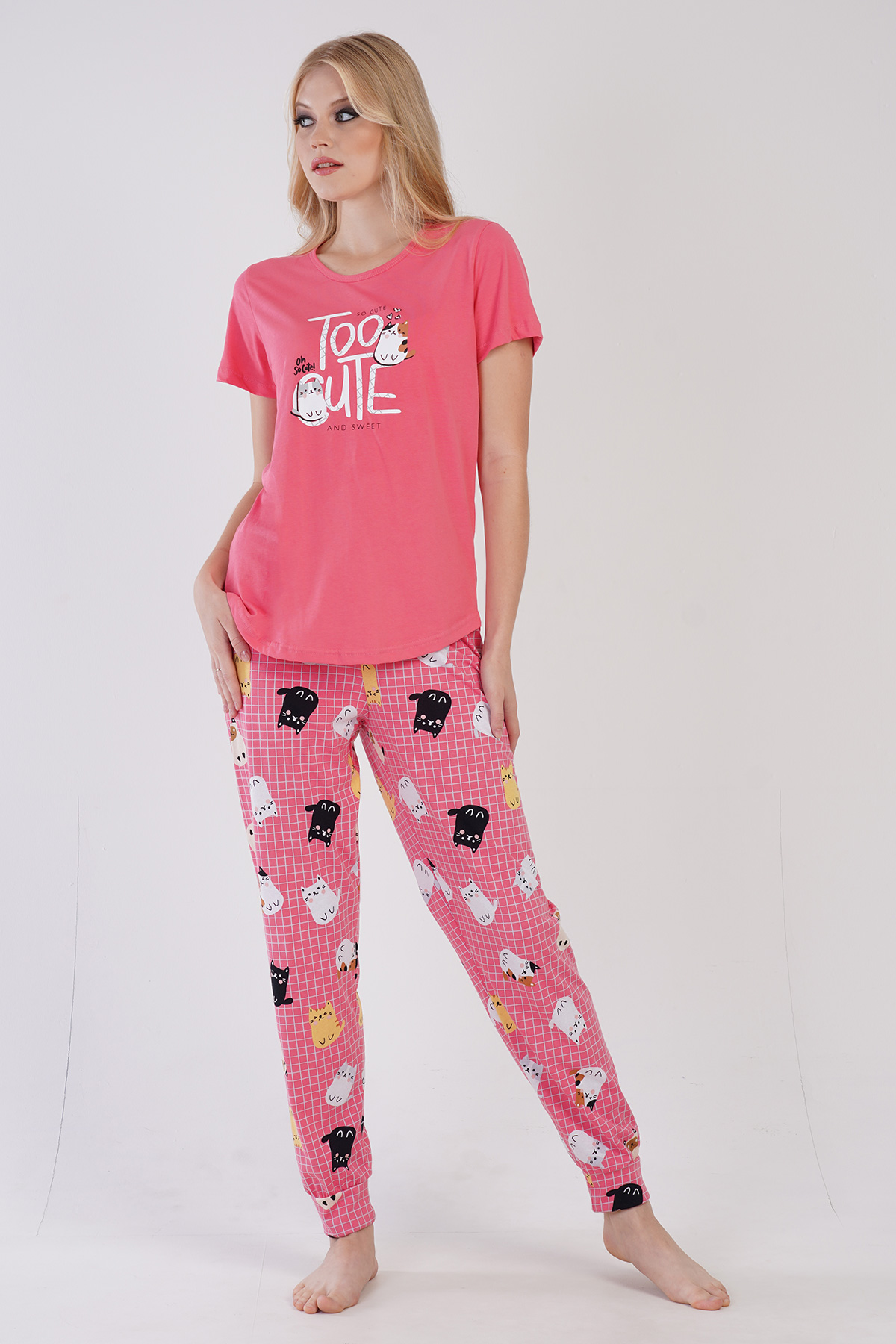 Woman Pink Meow Pyjama Set