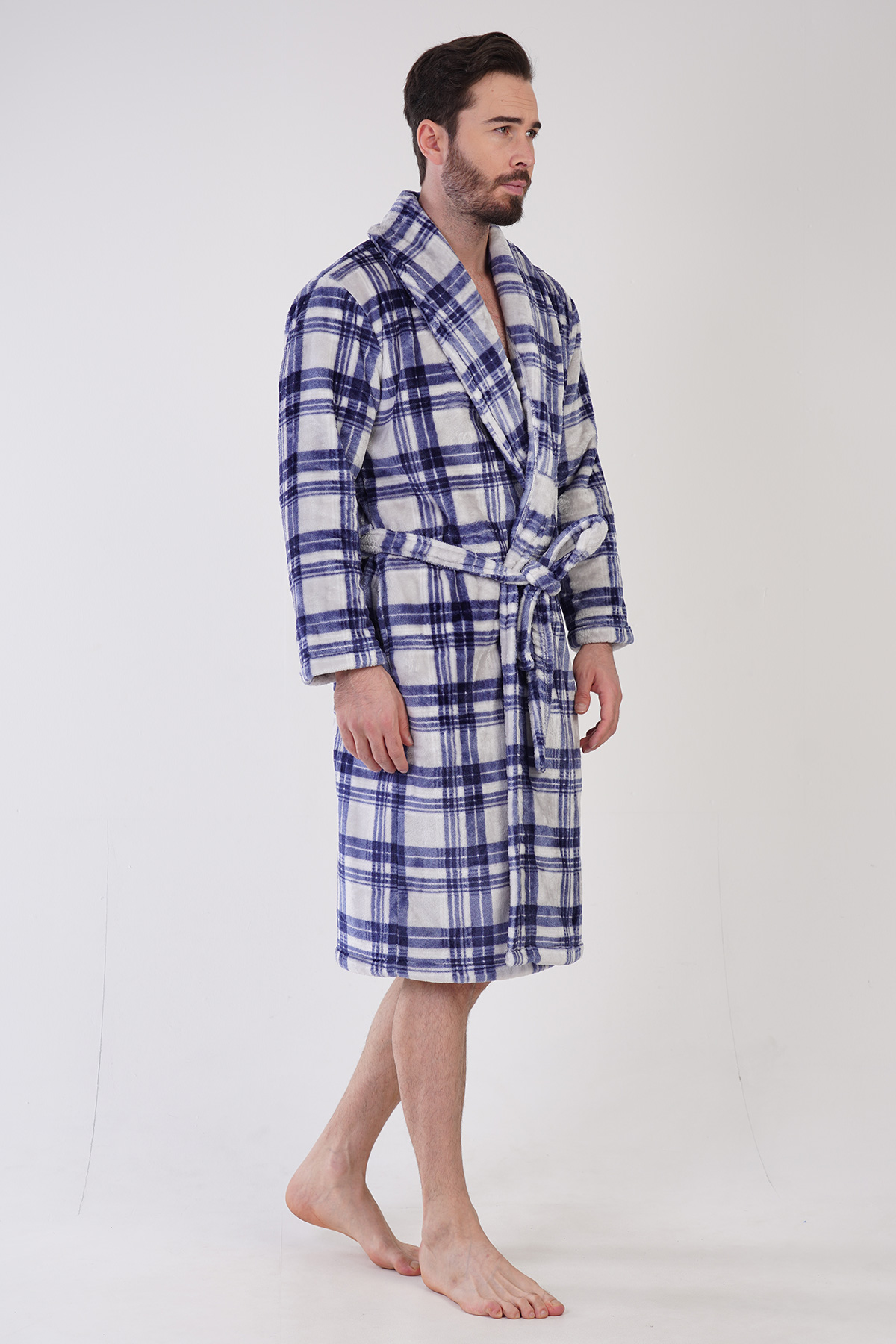 Man Plaid Soft Long Sleeve Dressing Gown