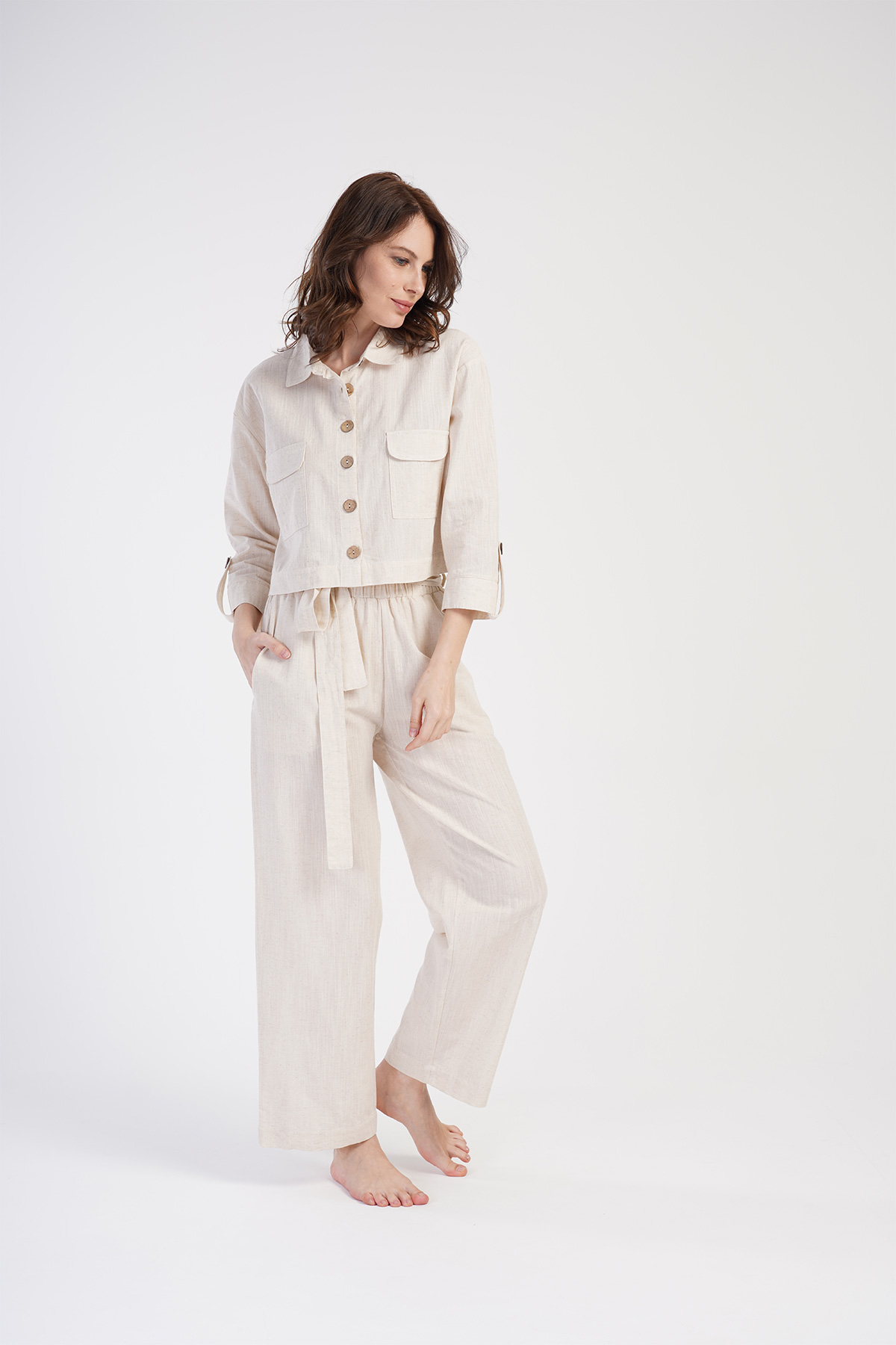 Woman Linen Menia Shirt Collar Pyjama Set