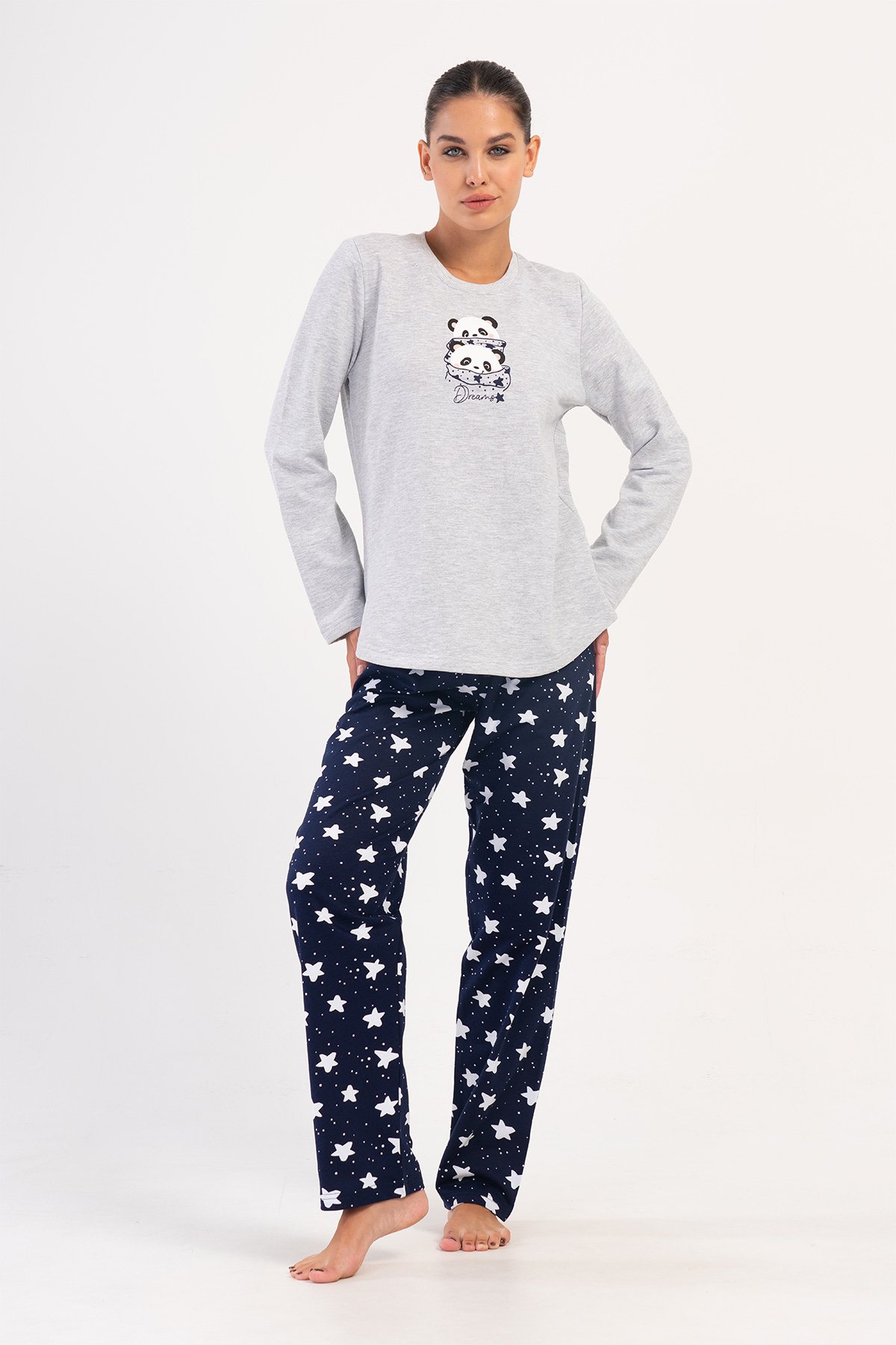 Woman Two Yarn Mesna O Neck Pyjama Set