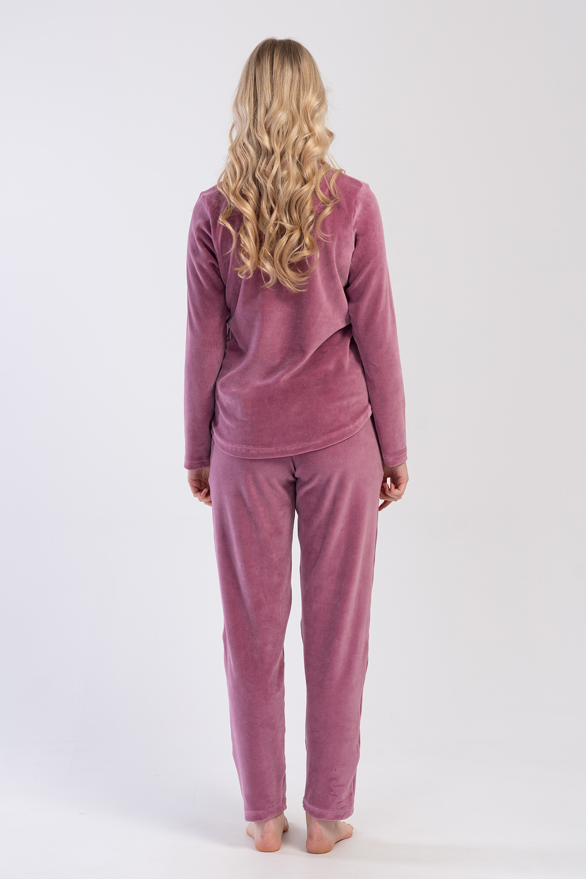 Woman Velvet Pink Pocket Detail Pyjama Set