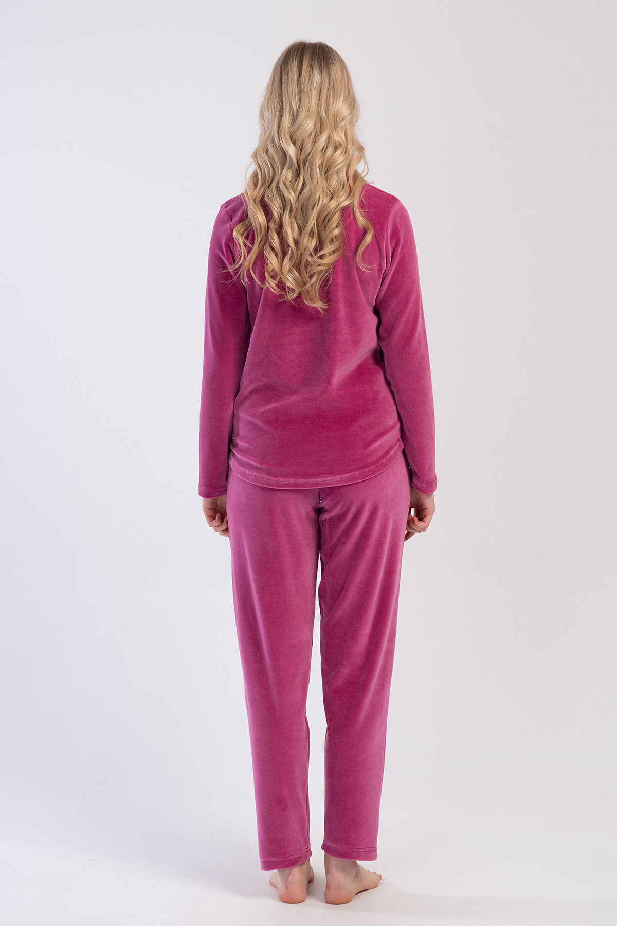 Woman Velvet Violet Pocket Detail Pyjama Set