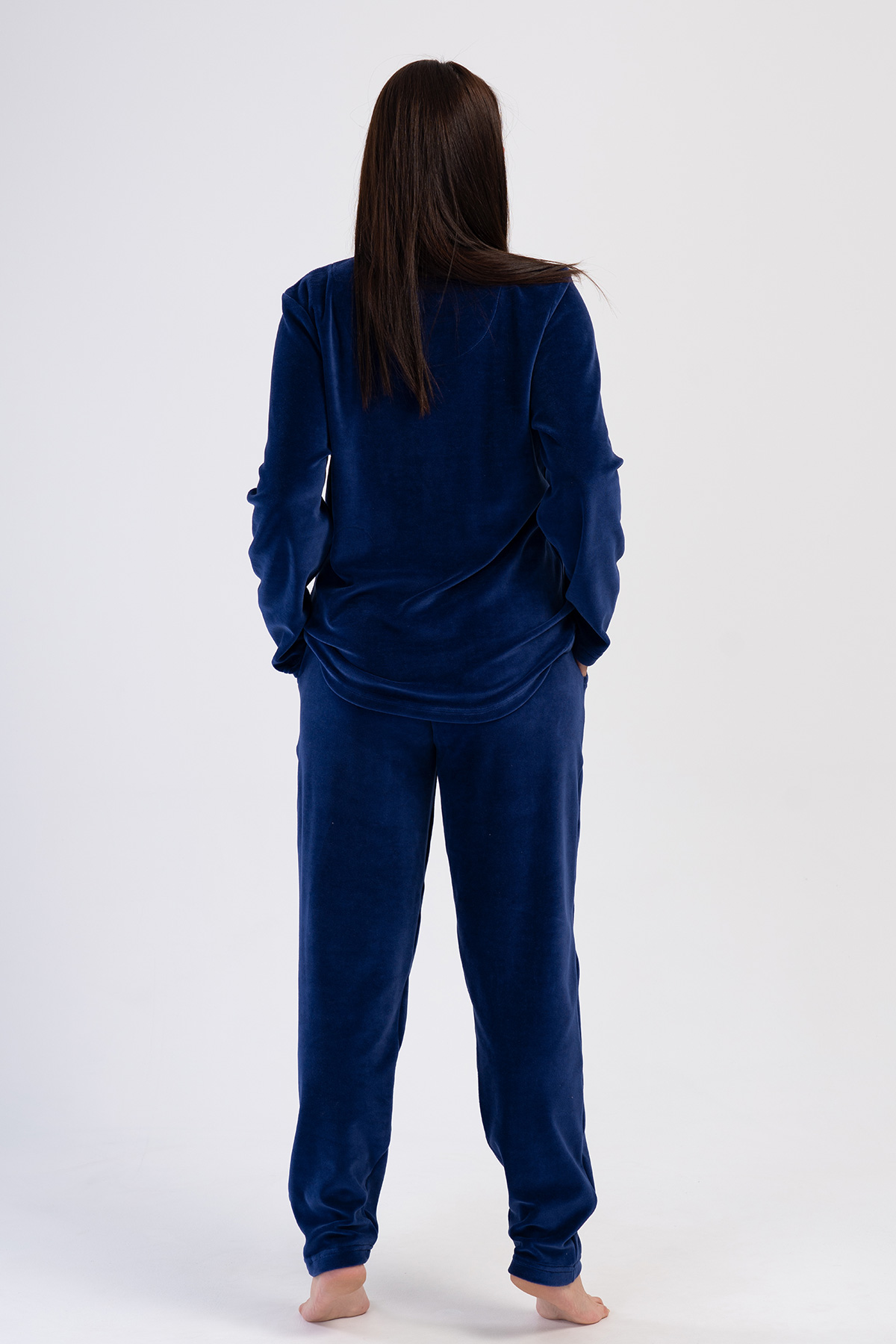 Woman Indigo Big Size Velvet Long Sleeve Pyjama Set