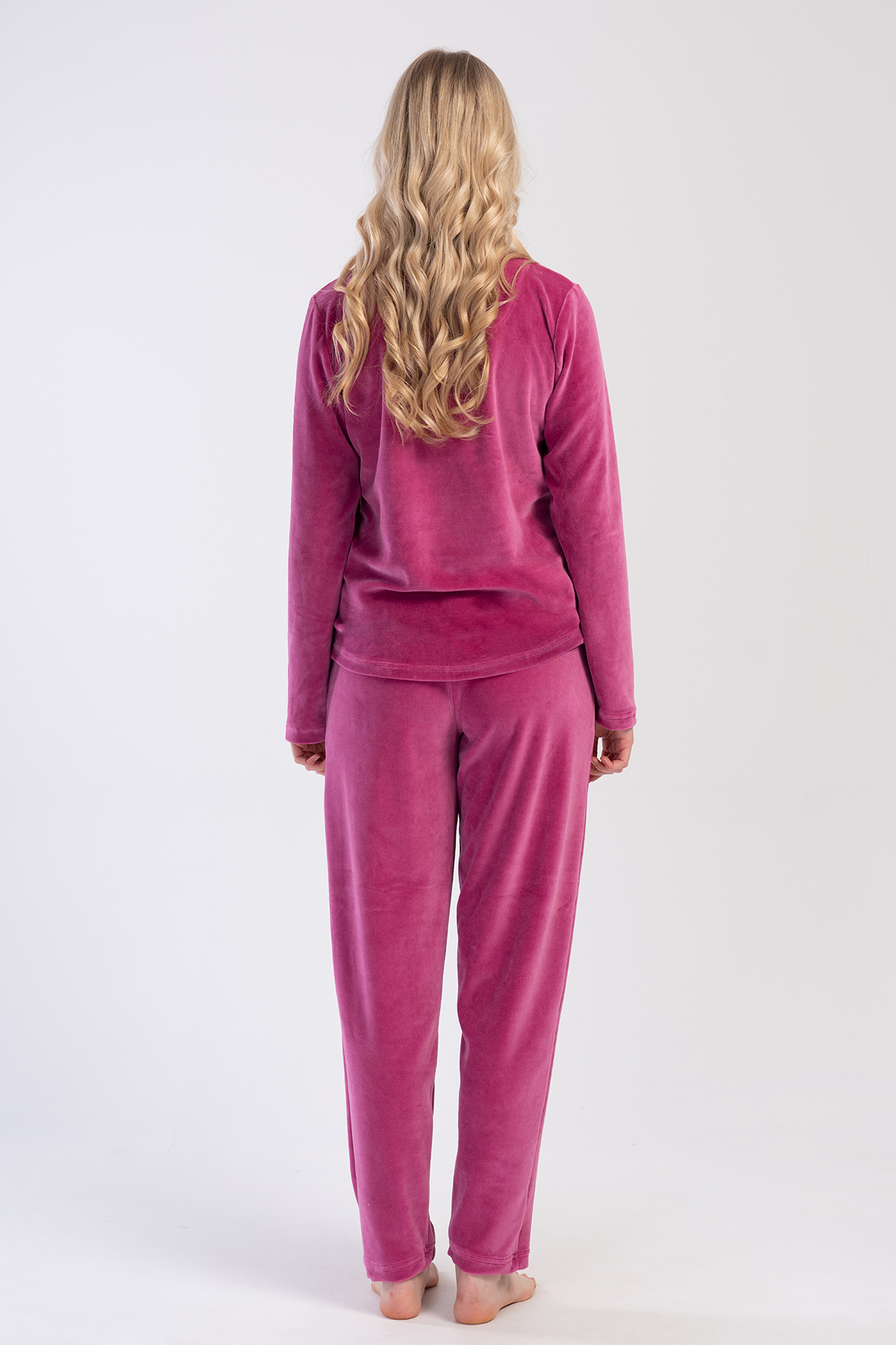 Woman Violet Velvet Big Size Pocket Detail Pyjama Set