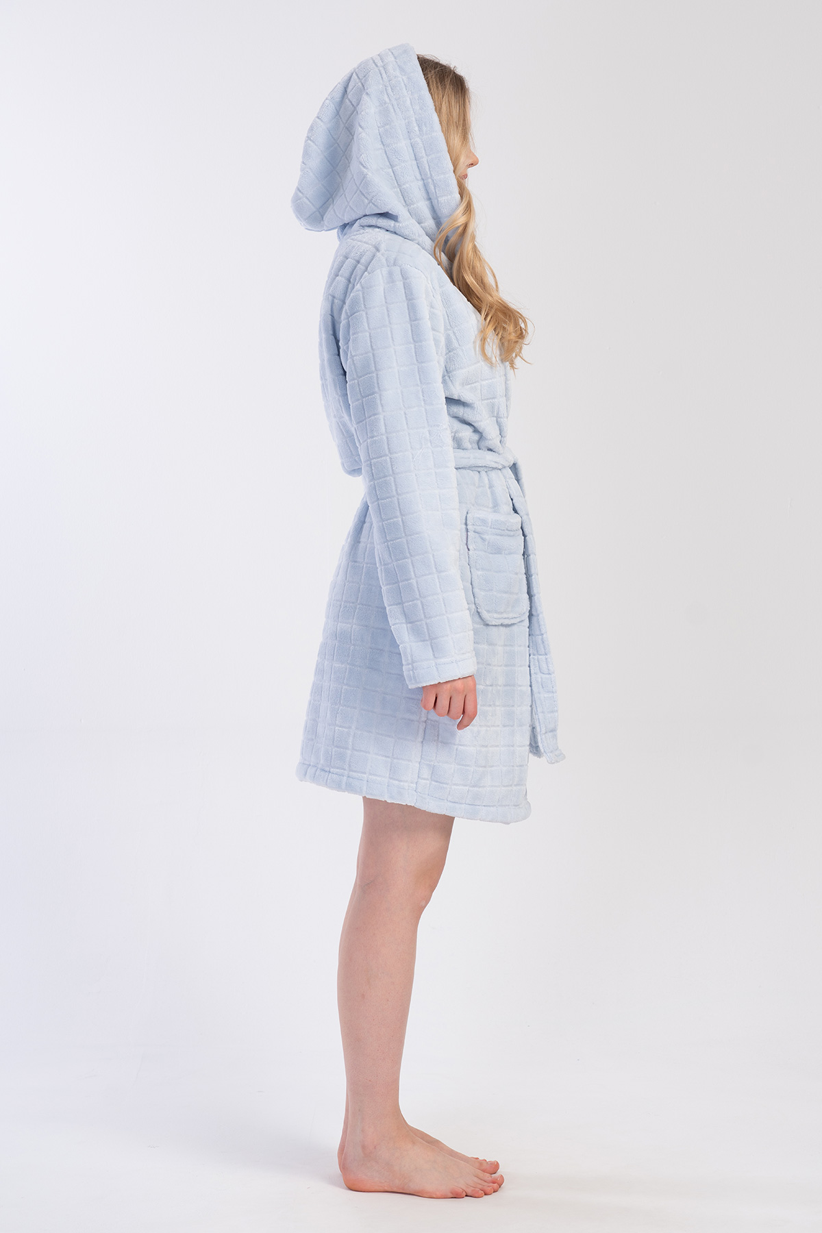 Woman Ultrasoft Blue Hoodie Dressing Gown