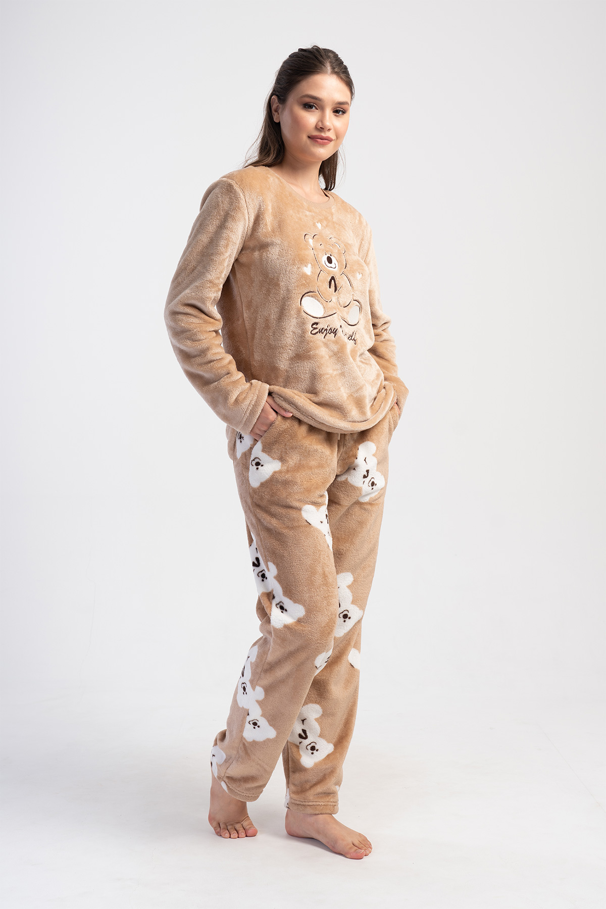 Woman Soft Little Bear O Neck Pyjama Set