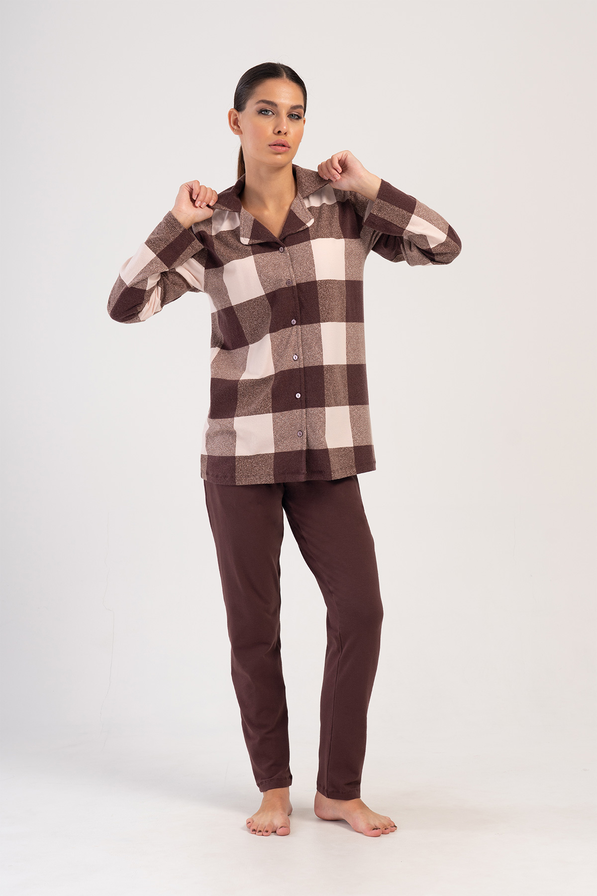 Woman Brown Lycra Narrow Leg Pyjama Set