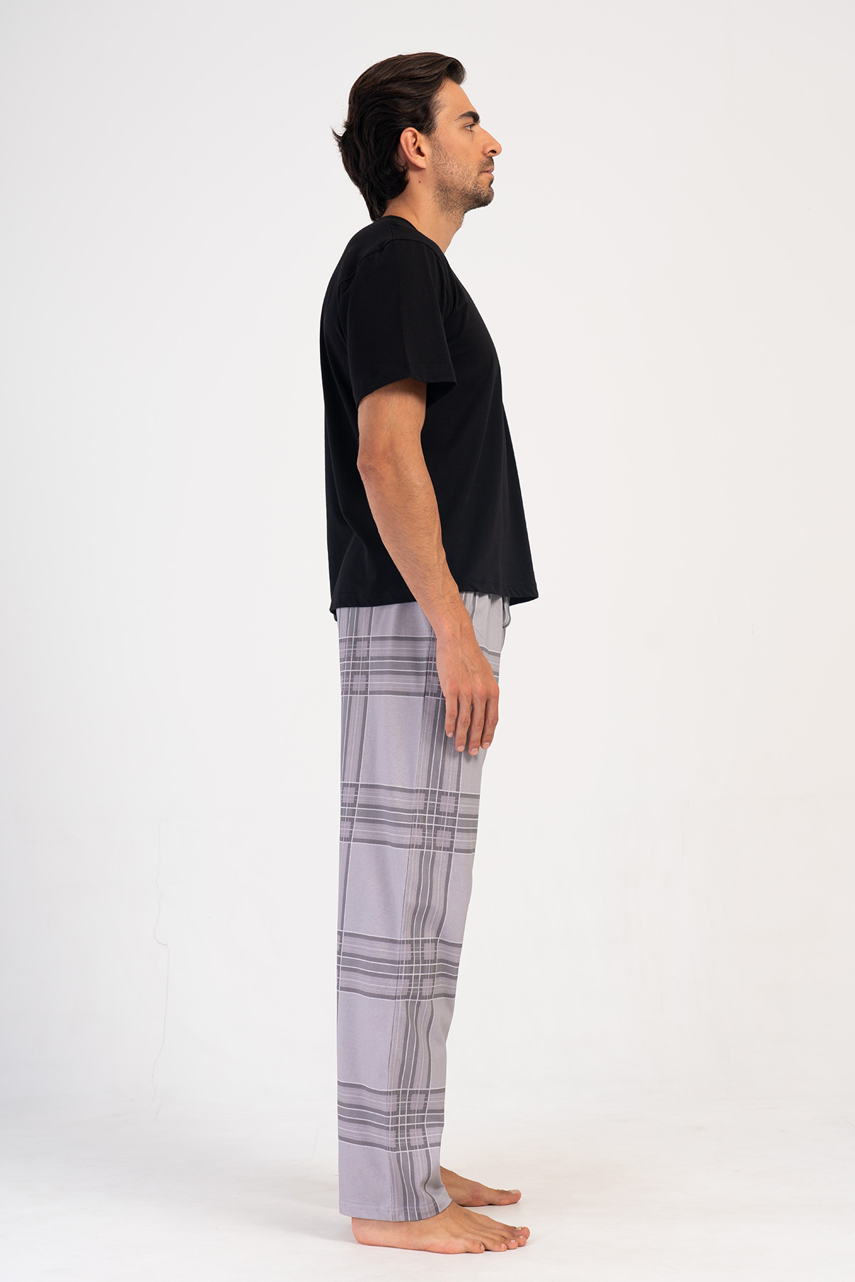 Man Gray Plaid Pyjama Separate