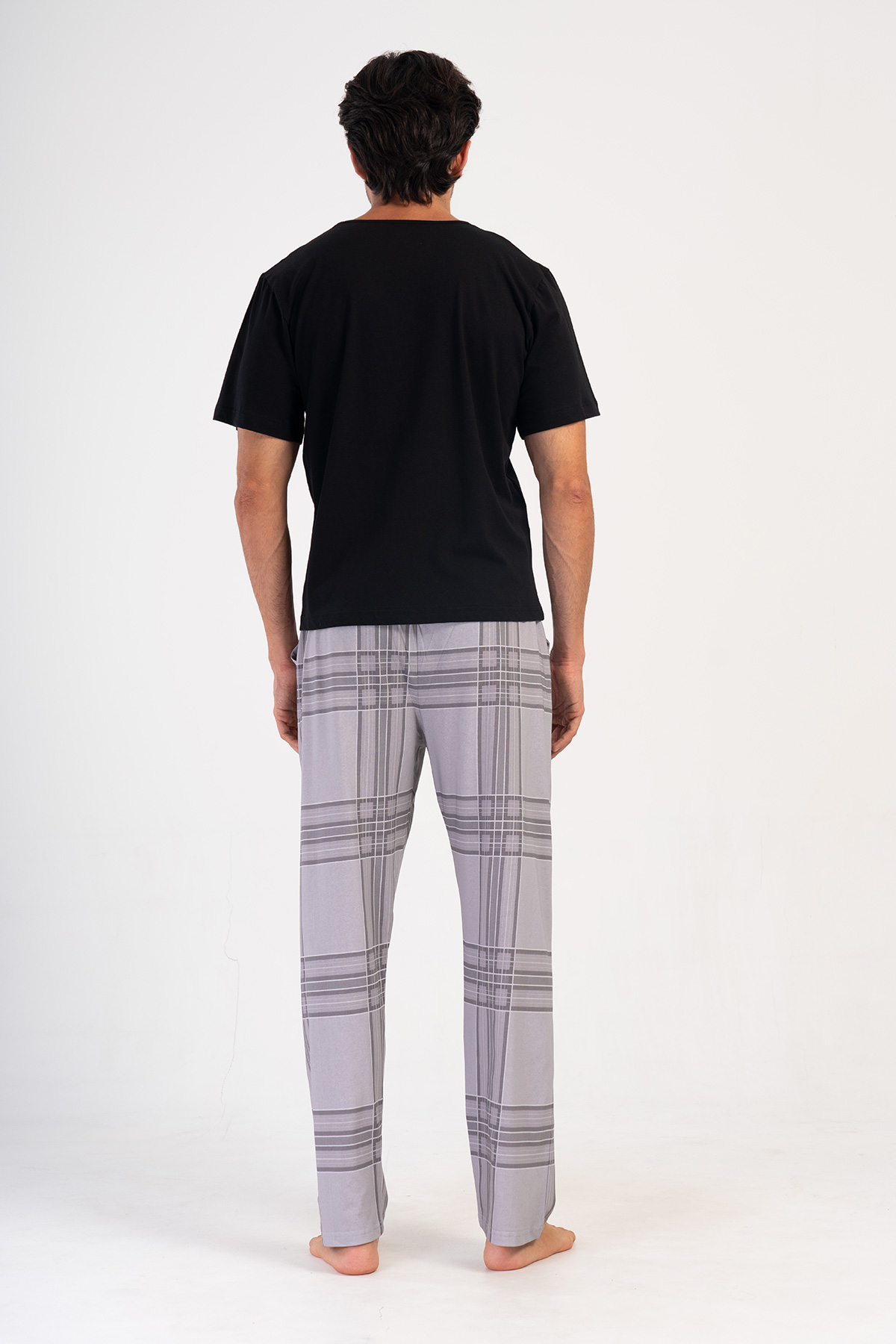 Man Gray Plaid Pyjama Separate