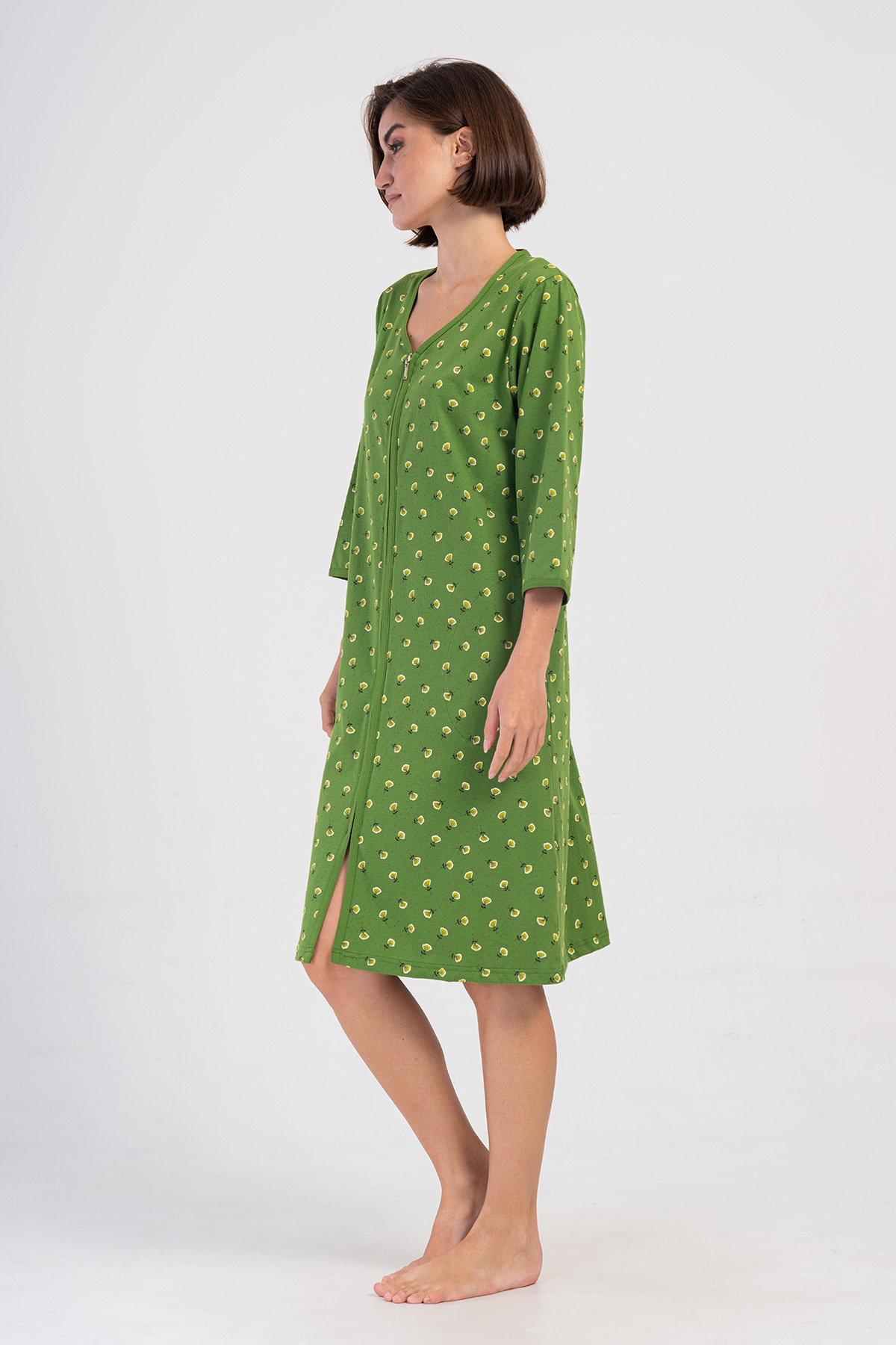 Woman Green Supreme Big Size Zipper & Pocket Detail Home Dress