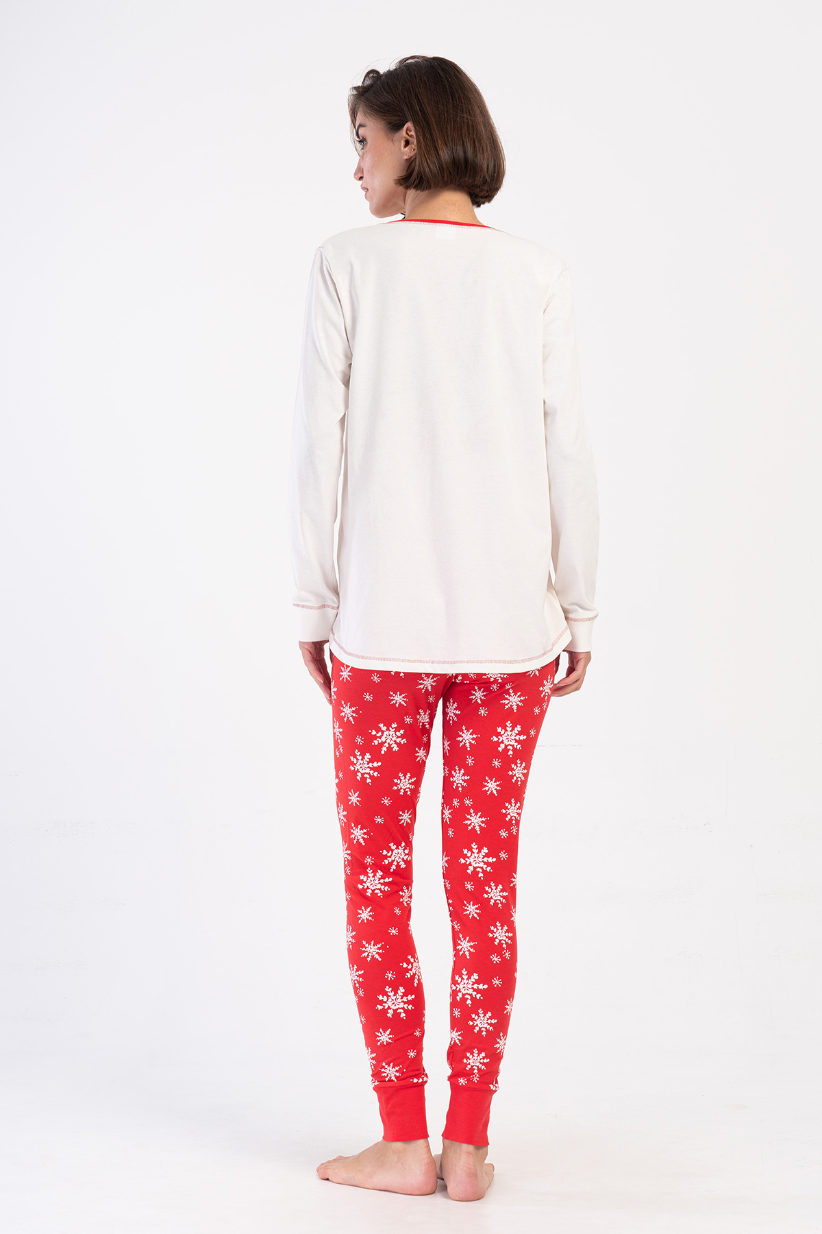 Woman Lycra Supreme Christmas Theme O Neck Long Sleeve Tight Pyjama Set