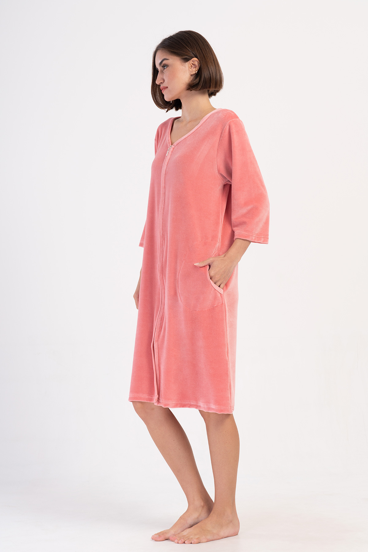 Woman Pink Velvet Big Size Home Dress