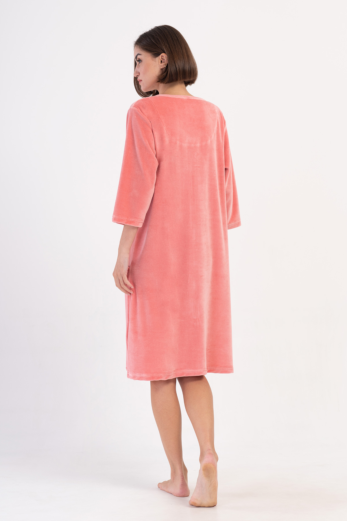 Woman Pink Velvet Big Size Home Dress